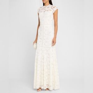 Shoshanna Cap-Sleeve Floral Lace Gown